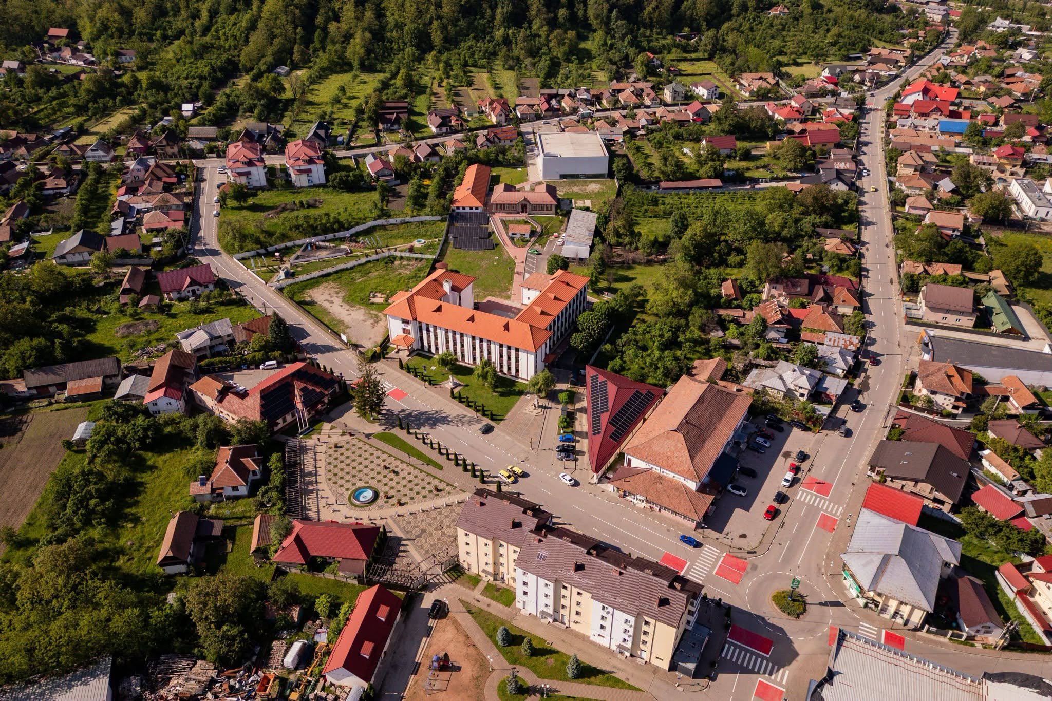 The centre of Dărmănești, aerial view